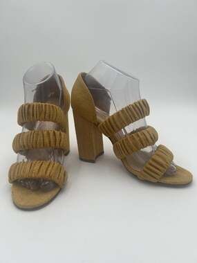 Chloe Gosselin Delphinium Ruched Strap Sandals Gold Block Heel EU 37.5